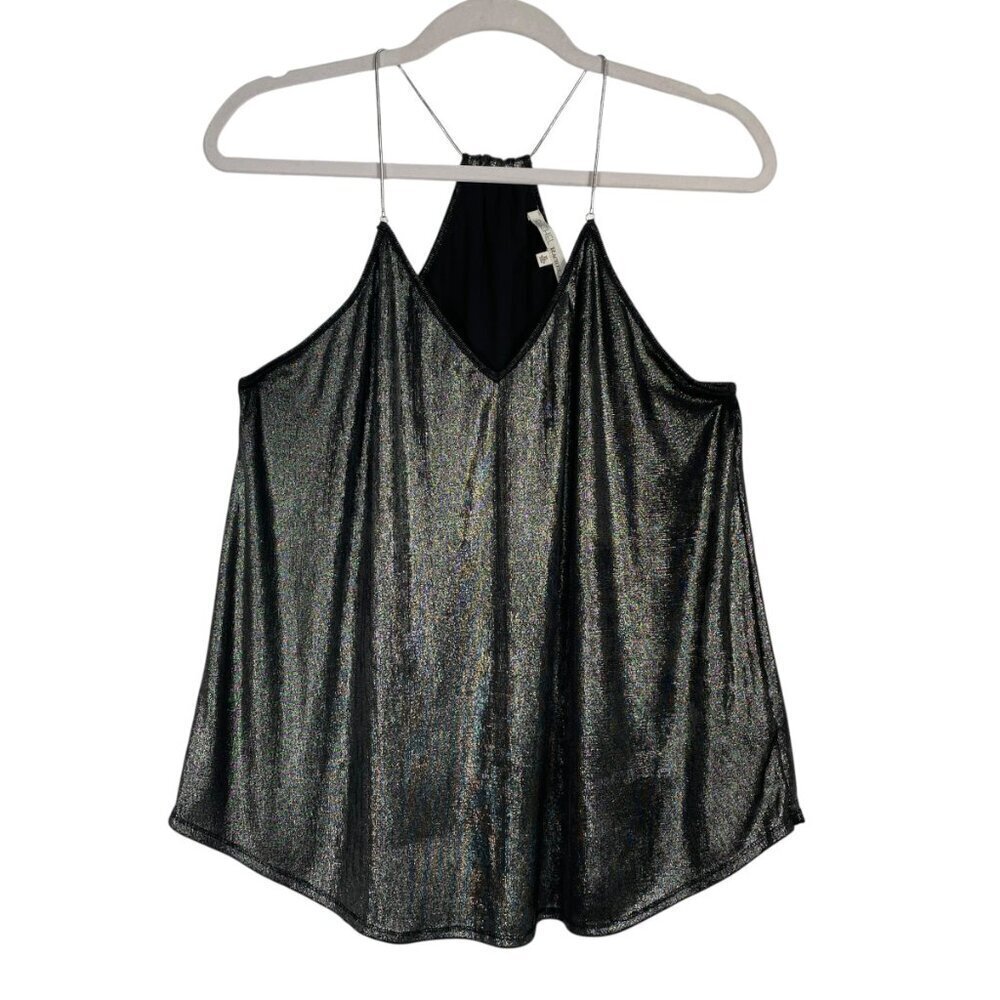 RACHEL Rachel Roy Silver-Gray Metallic Chain-Strap Racerback V-Neck Tank Top XL - Picture 14 of 14